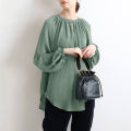 woman's Crew Neck Shirts Maxi Modest Blouses Women Simple Green Long Sleeve Tunic Tops Ladies Muslim Shirts. 