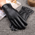 Women's leather gloves autumn and winter outdoor bicycle cold proof fashion black pu warm fleece gloves Korean version.