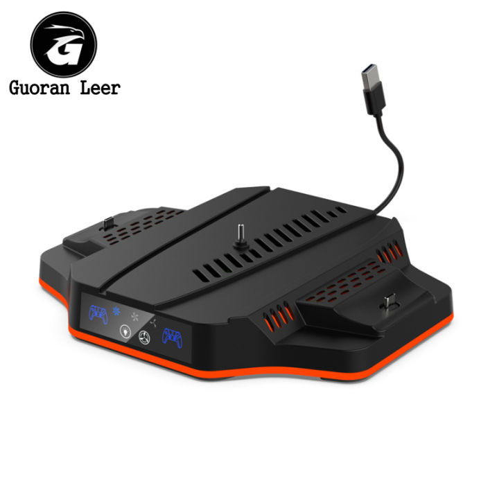 Dual Controller Charger With LED Indicator Lights RGB Cooling Base Compatible With PS5/PS5 Slim Host Digital Optical Drive Version