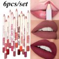 6Pcs/set Cosmetic Professional Wood Lipliner Waterproof Lady Charming Lip Liner Soft Pencil Contour Makeup Lipstick Tool. 