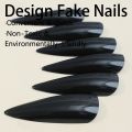 24pcs Glossy Black Nails Set Press On Nail Tips Solid Color Long Stiletto Removable Artificial Nails Decoration Nail Art. 