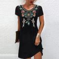 Women's Dress Fashion Summer Short Sleeve Casual Printed Party Dresses Loose Round Neck Pullover Elegant Dress. 