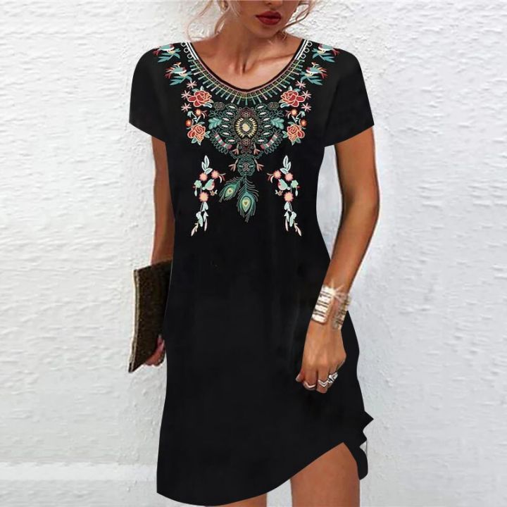 Women's%20Dress%20Fashion%20Summer%20Short%20Sleeve%20Casual%20Printed%20Party%20Dresses%20Loose%20Round%20Neck%20Pullover%20Elegant%20Dress%20-%20Image%207