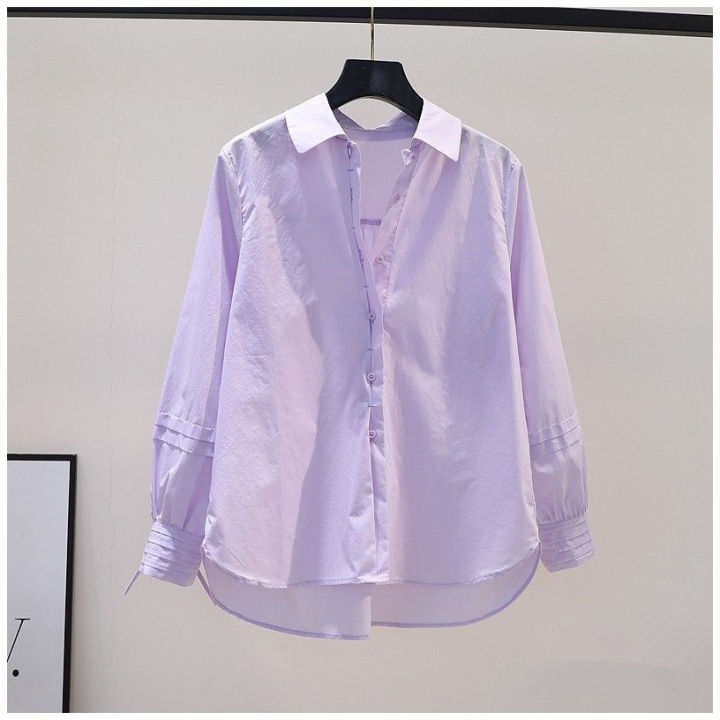 Design Sense Pleated Lace-up Long-Sleeved Pink Cotton Shirt Women's Loose Shirt2023Spring and Summer Artistic Temperament Top Fashion