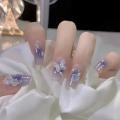 24Pcs Ballerina Long Square Nail Tips False Nails Wearable Nails Butterfly Camellia Flower Pearl Design Press on Nails. 