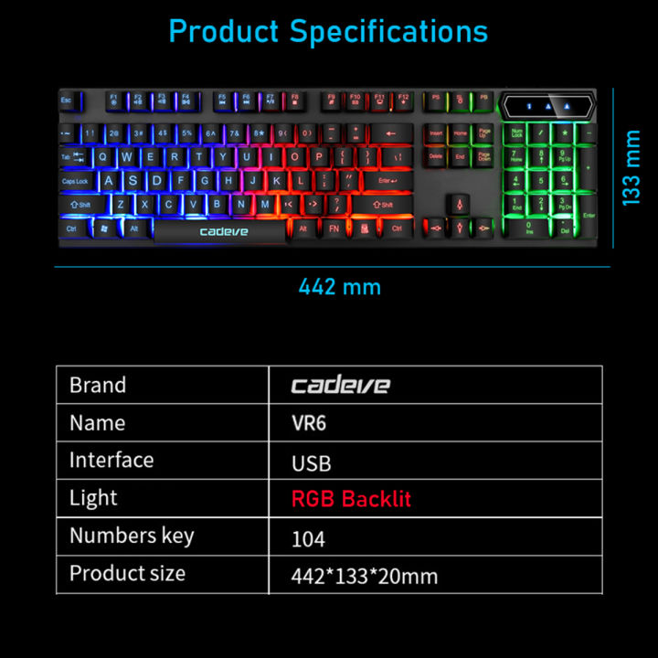 Rgb%20Backlit%20Cadeve%20Vr6%20Wired%20Gaming%20Keyboard%20-%20Ergonomic%20Design%20For%20Precision%20Gaming%20Pc%20Control%20-%20Image%203