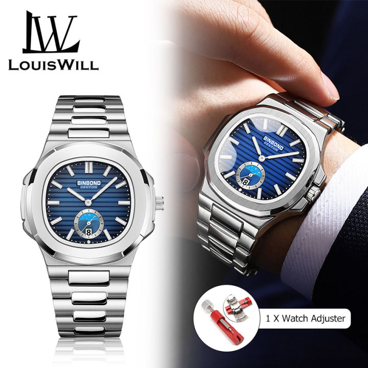 LouisWill Men Watch Men's Fashion Simple Calendar Waterproof Steel Band Watch Waterproof Quartz Watch With Calendar Original Fashion Men Watches Luxury Men Watch