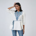 VIRGO WHITE TENCEL SHORT KURTI FOR WOMEN. 