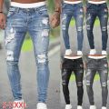 Men Jeans Regular Fit Hole Jean Pants Spring Autumn Streetwear Mens Casual Denim Ripped Skinny Trousers Slim Biker Outwear Pants.