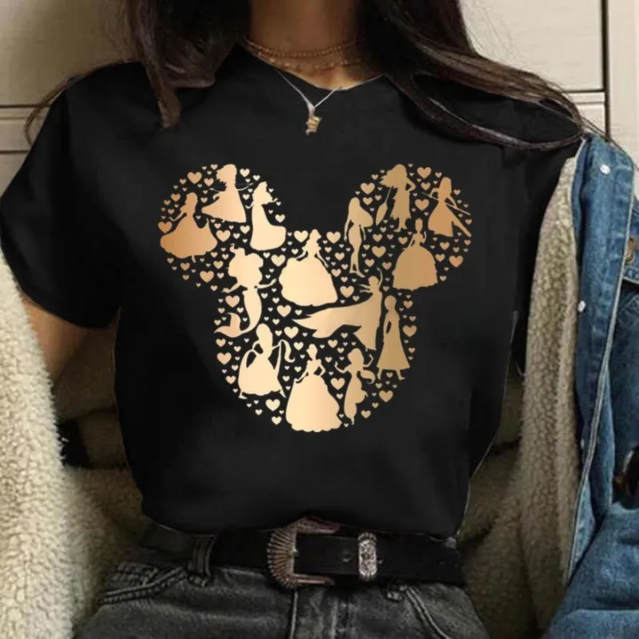 Disney%20Gold%20Micky%20Head%20Women's%20Casual%20100%25%20Cotton%20T-shirt%20Mickey%20Mouse%20High-Quality%20Print%20Fashion%20Top%20Cartoon%20-%20Image%205