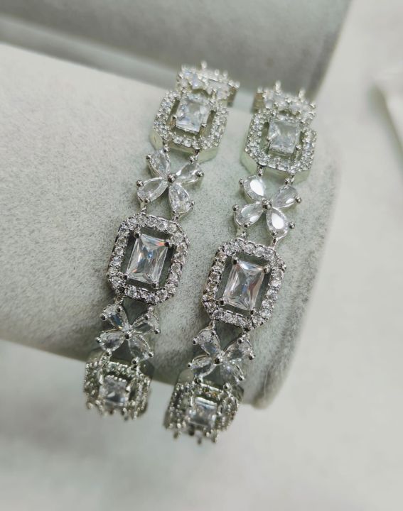Luxurious%20Rhodium%20Plated%20High%20Grade%20Authentic%20American%20Diamond%20Cut%20Bangles%20For%20Women%20-%20Bangles%20For%20Her%20-%20Image%204