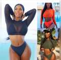 Morning long sleeve multicolor mesh bikini swimsuit. 