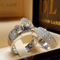 2021 New luxury fashion brilliant crown zircon ring set jewelry women eternity wedding engagement couple matching rings.