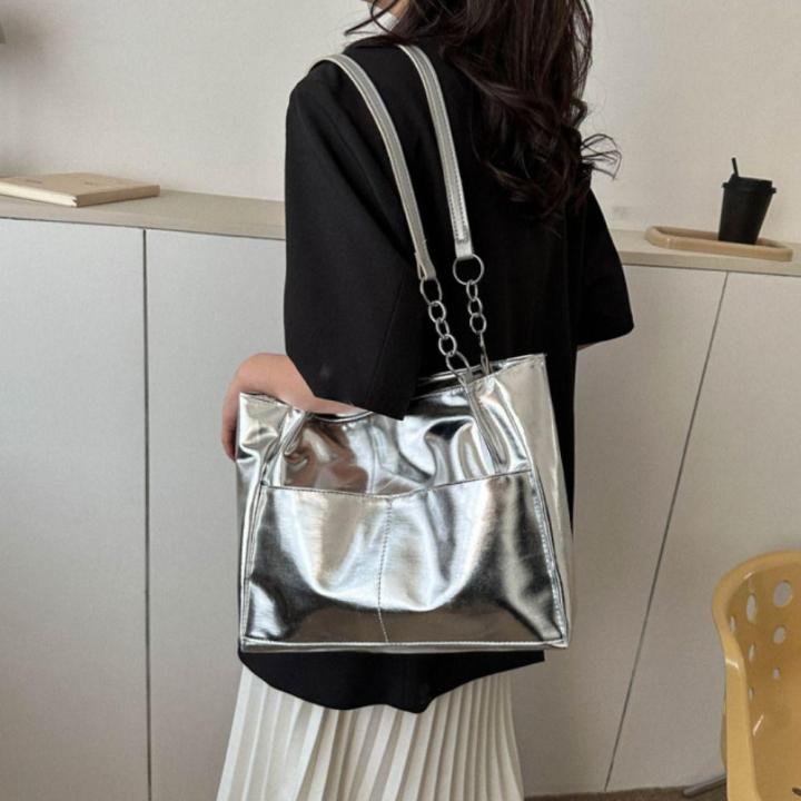 Casual Handbags Spacious Elegant Large-capacity Tote Bags PU Leather Chain Detail Women's Bags for Daily Use Work Tote Stylish Women Trendy Accessory Travel-Friendly