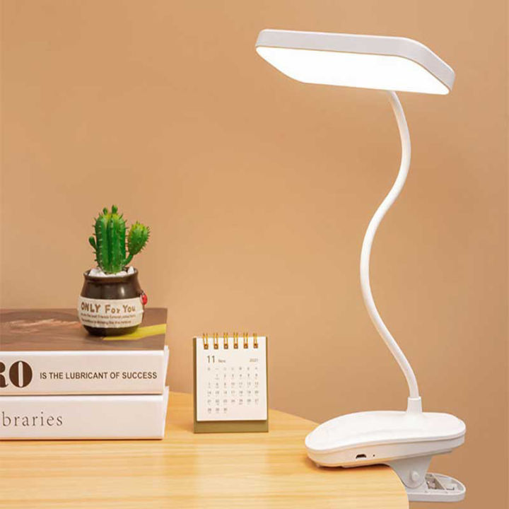 360° Flexible Table Lamp with Clip Stepless Dimming Led Desk Lamp Rechargeable Bedside Night Light for Study Reading Office Work