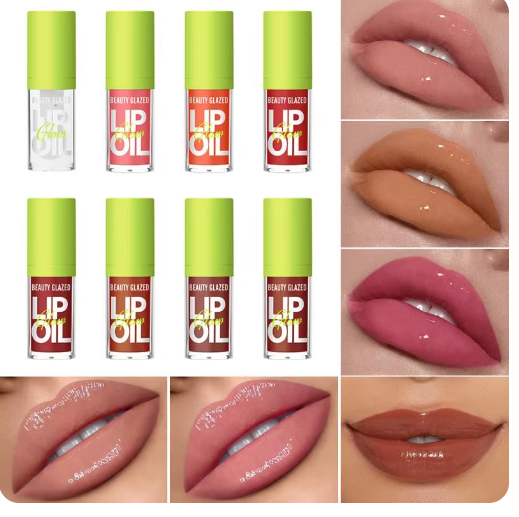 BEAUTY GLAZED 8 Colors Crystal Jelly Moisturizing Lip Oil ,Plumping Lip Gloss Makeup Sexy Plump Lip Glow Oil