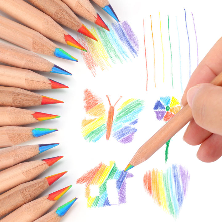 1/3pcs%207%20Colour%20Log%20Rainbow%20Core%20Coloured%20Pencils%20Student%20Drawing%20Pencils%20-%20Image%203