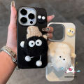 Cartoon Cute Plush Coal Ball Bracket Cute Cookie DIY Doll Case Compatible for IPhone 16 14 12 13 15 11 Pro Max XR 16 14 15 Plus X XS Max 16Pro Luxury Skin Feel Leather Texture Case.