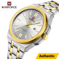 NAVIFORCE 9226 Men's Water Resistance Classic Quartz Watch Stainless Steel Band Wristwatches Business Fashion Casual Watch- Two Tone White. 