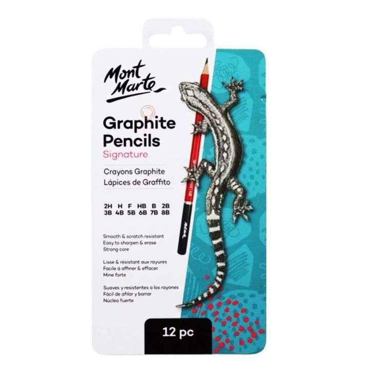 Mont Marte Graphite Pencils 12 Pcs Iron Box 2H H F HB B 2B 3B 4B 5B 6B 7B 8B