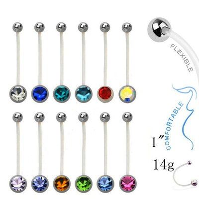 12Pcs%20Acrylic%20Flat%20CZ%20Gem%20Bioplast%20Flexible%20Pregnancy%20Navel%20Belly%20Button%20Rings%20Piercing%20Charming%20Navel%20Bar%20Body%20Jewelry%2014g%20-%20Image%202
