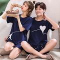 Couple Nightwear Suit Summer Sweet Cute Short Sleeve Pajamas Heart Pattern Homewear Men Plus Size M-3XL Cotton Pijamas Mujer. 