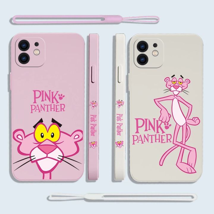 Pink Panther Phone Case For iPhone 14 13 12 11 Pro Max Mini X XR XS MAX SE20 8 7 Plus 6 6S Plus Silicone Cases with Hand Strap