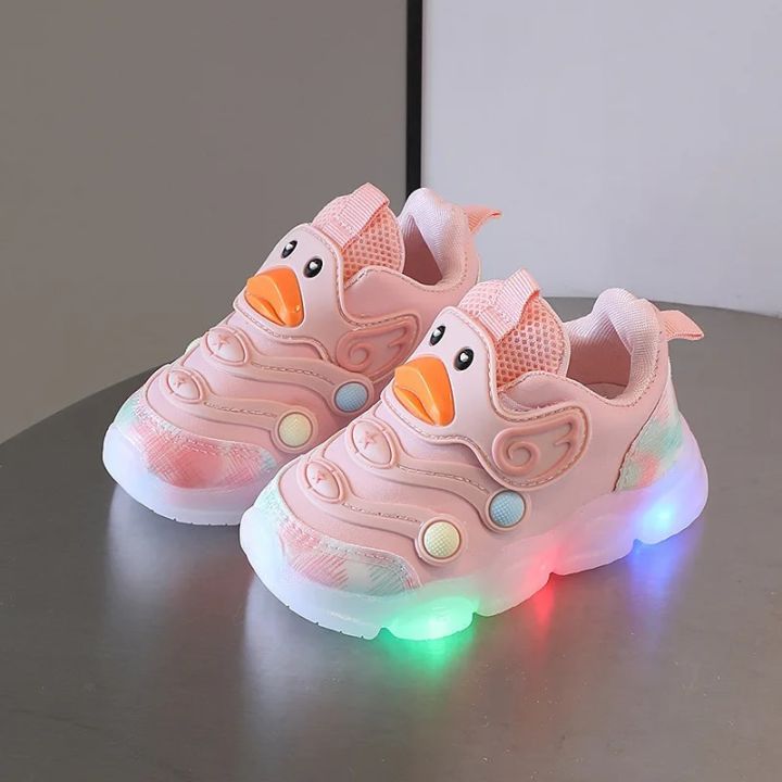 Kids Sport Shoes with Light Cartoon Cute Duck Breathable Mesh Toddler Girls Sneakers Kids Shoes Baby Boys LED Infant Sneakers
