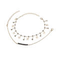 Cross-border hot selling foot ornaments European and American simple black crystal beads rhinestone bow 2-piece set double beach anklet women.
