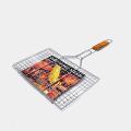 New Portable Barbecue BBQ Grill Net Basket Roast Grilling Tray Chromium Plated with Wooden Handle (Big). 