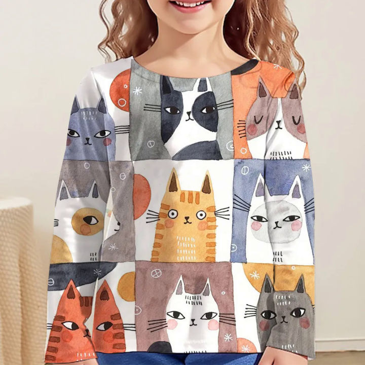 Kawaii tops kids T shirt for girls tee shirt from 9 to 12 years Korean children's clothes 2023 autumn girl's animals T-shirts