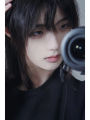 Wolf Tail Mannequin Head Men's and Women's Short Hair Men's Japanese Handsome Warrior Head Fluffy Center-Parted Bangs Anchovy Head Full-Head Wig Style.
