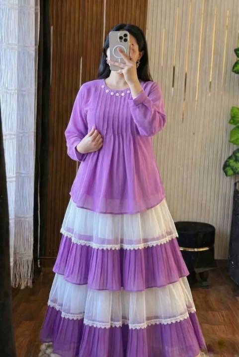 L.F.M%20Premium%202-Piece%20Cherry%20Georgette%20Kurta%20and%20Lace-Work%20Multi-Tiered%20Skirt%20Set%20%E2%80%93%20Customized%20Flare%20(100+%20inches)%20-%20Image%202