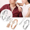 Couple Bracelet Necklace Set Stainless Steel Love Heart Lock Jewelry Set New. 