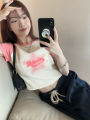 Pink chic Sweet Hot Girl Slimming and Tight Short Top Women's Summer French Minority Midriff-Baring Short Sleeve Shoulder T T-shirt.
