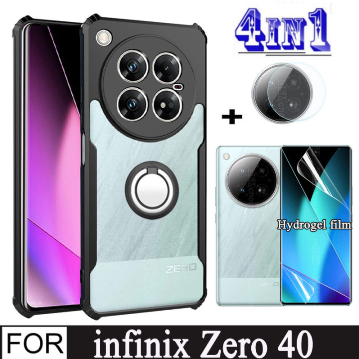 Infinix Zero 40 4G Shockproof Phone Case for Infinix Zero 30 5G 4G 4 in 1 Full Transparent Hydrogel Soft Film Screen Protector and Mobile phone holder