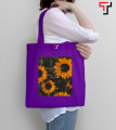 Trinklet Illustrated Sunflower design Printed Purple and Brown Canvas Tote Bag with Zipper for Girls. 