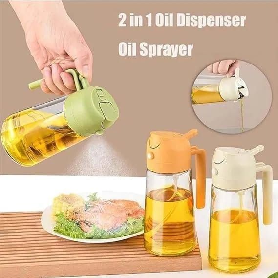 2-in-1 Oil Sprayer & Oil Dispenser Bottle 500ml | Glass Cooking Oil Spray Bottle for Kitchen, BBQ, Air Fryer & Salad Dressing