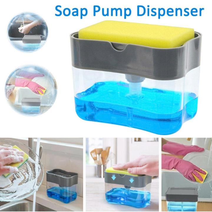 Liquid Soap Dispenser Soap Pump Sponge Caddy Smart Holder Creative Hand Press Kitchen Dish Soap Dispenser with Washing Sponge