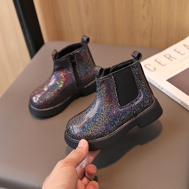 Children%20Chelsea%20Boots%20Paillette%20Sparkly%20Three%20Colors%20Chunky%20Girl's%20Autumn%20Boot%20Short%20Zipper%20Ankle-high%2021-30%20Trendy%20Kids%20Shoes%20-%20Image%203