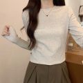 Women's cotton long-sleeved T-shirt elastic slim fit round neck tight inner wear simple all-match autumn and winter bottoming shirt top. 