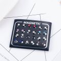 12Pairs/Set Unisex Rhinestone Inlaid Magnetic Stud Earrings Non Piercing Jewelry. 