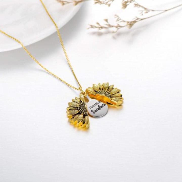 You Are My Sunshine Open Locket Sunflower Pendant Necklace