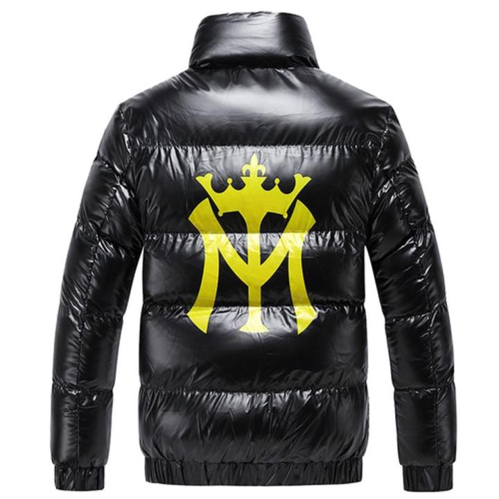 Letter Print Puffer Jacket for Men Winter Clothing Fashion Trend Bright Waterproof Padded with Hood Teen Fluffy Bubble Coat