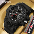 SANDA 6198 Fashionable Cool Night Light Dual Screen Multi functional Outdoor Sports Waterproof Men's Electronic Watch. 