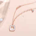 New Wancheng square mother-of-pearl necklace women's pendant sterling silver niche light luxury clavicle chain ins cold wind geometric necklace. 