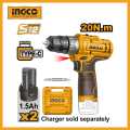 INGCO 12V 2-speed Cordless Drill With 2 Pcs 1.5Ah Battery Pack CDLI12202. 