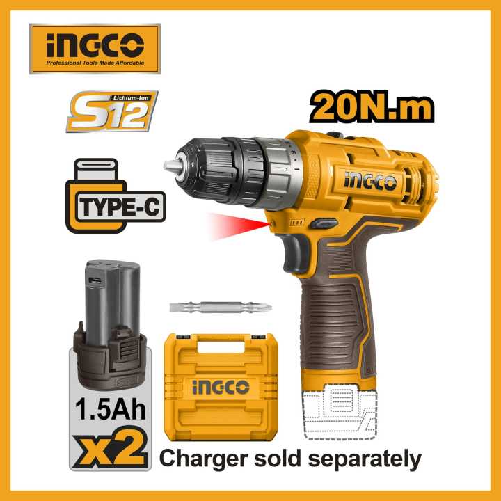 INGCO%2012V%202-speed%20Cordless%20Drill%20With%202%20Pcs%201.5Ah%20Battery%20Pack%20CDLI12202%20-%20Image%202