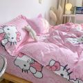 Cute Sanrio Hello Kitty Bedding Set Cotton Four Piece Bedding Double Pillowcase Bed Linens Girl Dorm Bedclothes Home Textile.