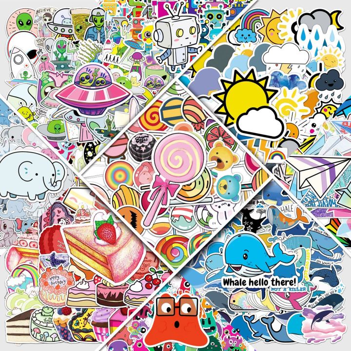 50 cross-border small fresh graffiti cartoon goo card handbook decoration skateboard children's stickers, waterproof luggage stickers